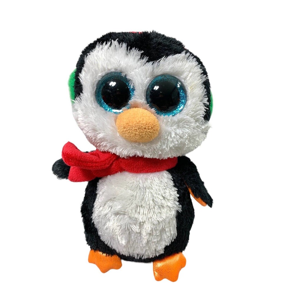 Ty Beanie Boo Penguin North Plush Stuffed Animal Ear Muffs Scarf Blue Eyes